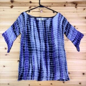 Koch Blouse Womens XS Blue Tie Die Boat Neck Angel Sleeve Boho Top